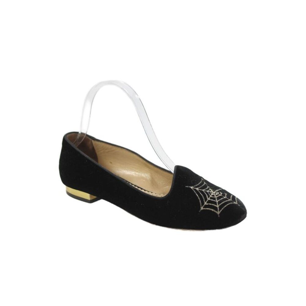 Charlotte Olympia Womens Velvet Spider Loafers Black Gold Size 35.5 5.5
